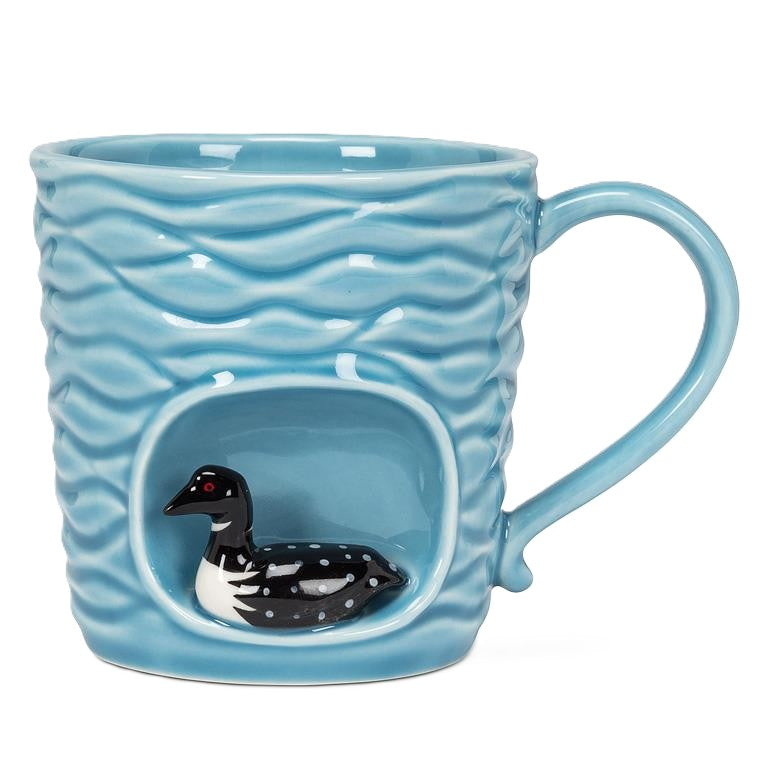 Fluted mug with loon dive, 4" high, 14 oz