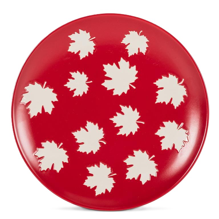 Petite assiette avec feuilles mâles rouges, 8" de diamètre (20 cm)