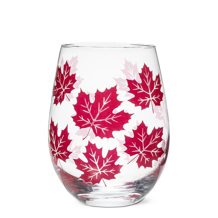 Verre à vin sans pied avec feuilles d’érable 5'' H  14oz