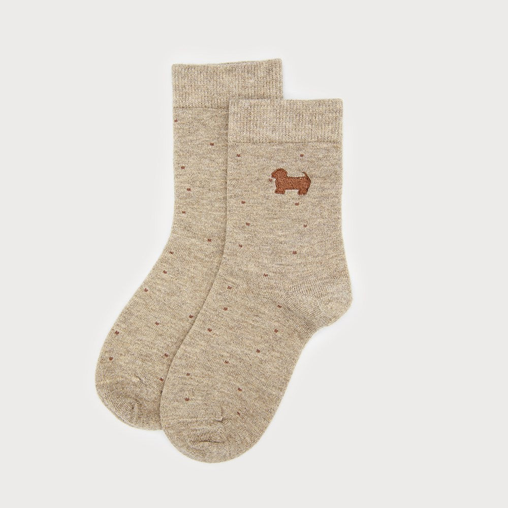 Chaussettes à pois avec chien brodé Beige