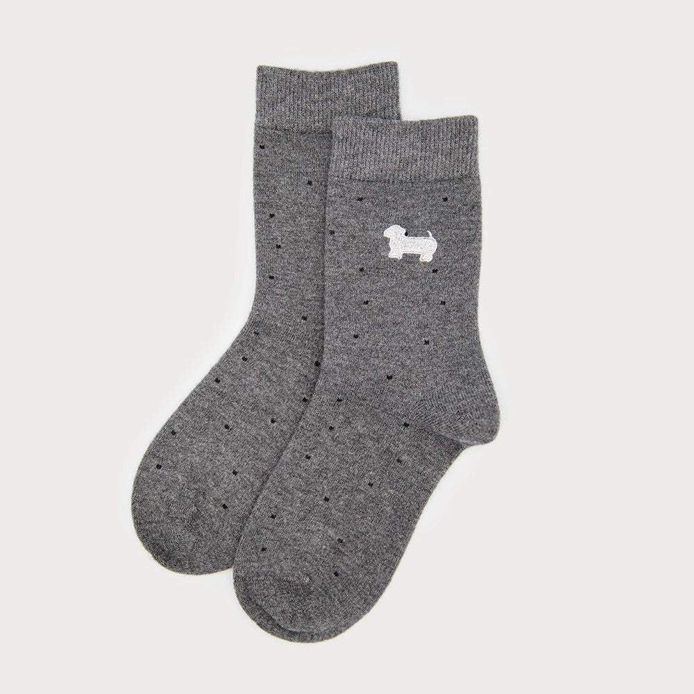 Chaussettes à pois avec chien brodé Gris