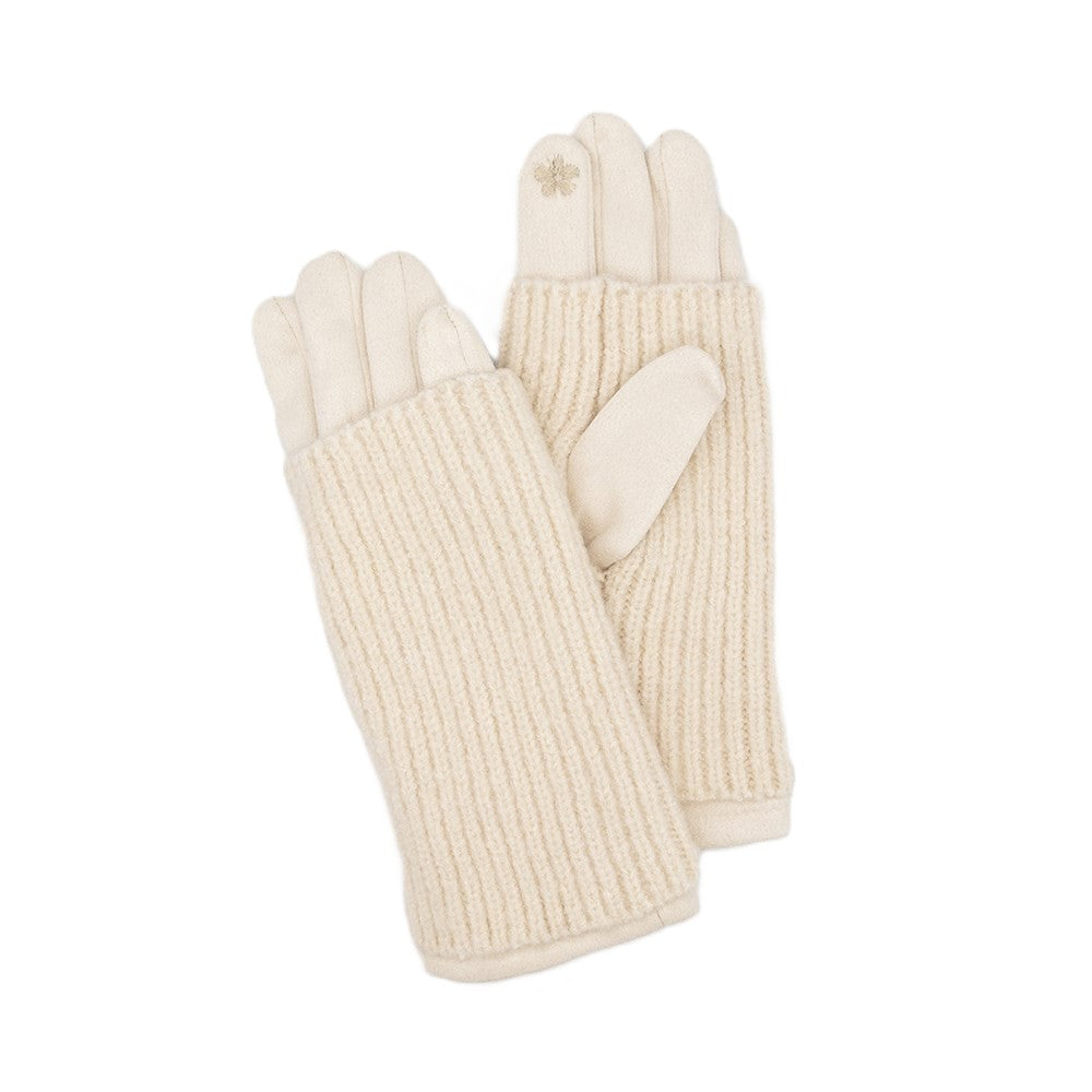 Gants avec chauffe-poignets côtelés – Crème