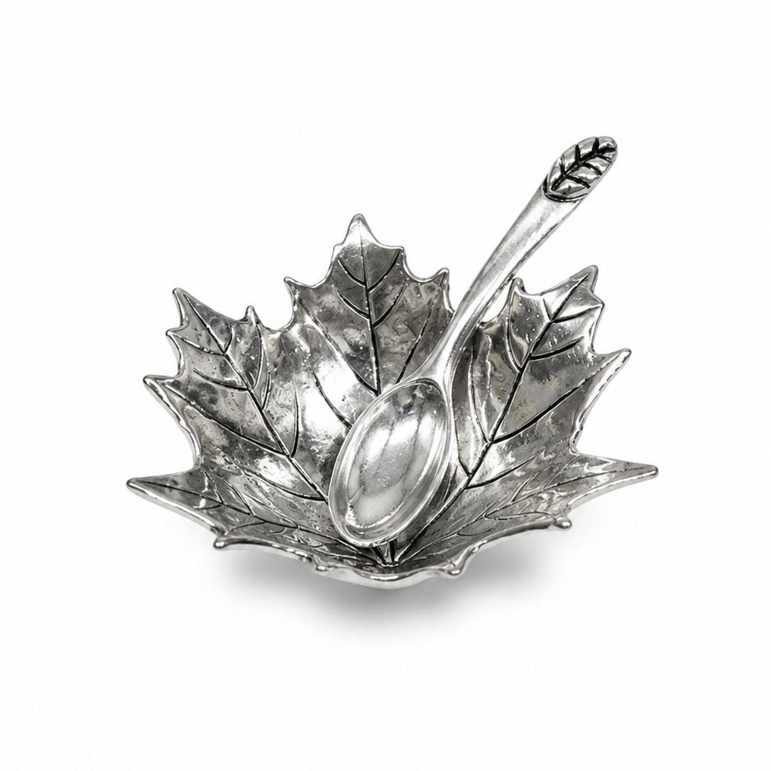 Salière Feuille avec Cuillère en Étain