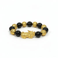 Bracelet Beads "Pyrite &amp; Black Obsidian" Large 14mm Beads Pixiu