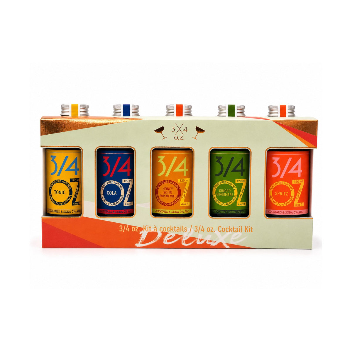 Coffret Deluxe 3/4 oz – 5 concentrés artisanaux pour cocktails et mocktails (5 × 120 ml)