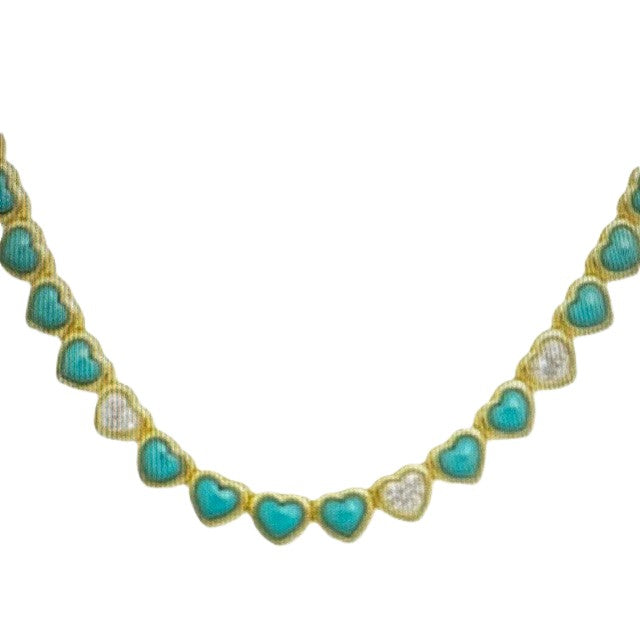 Collier Cupid – Collier Tennis Cœur Turquoise et Zircon