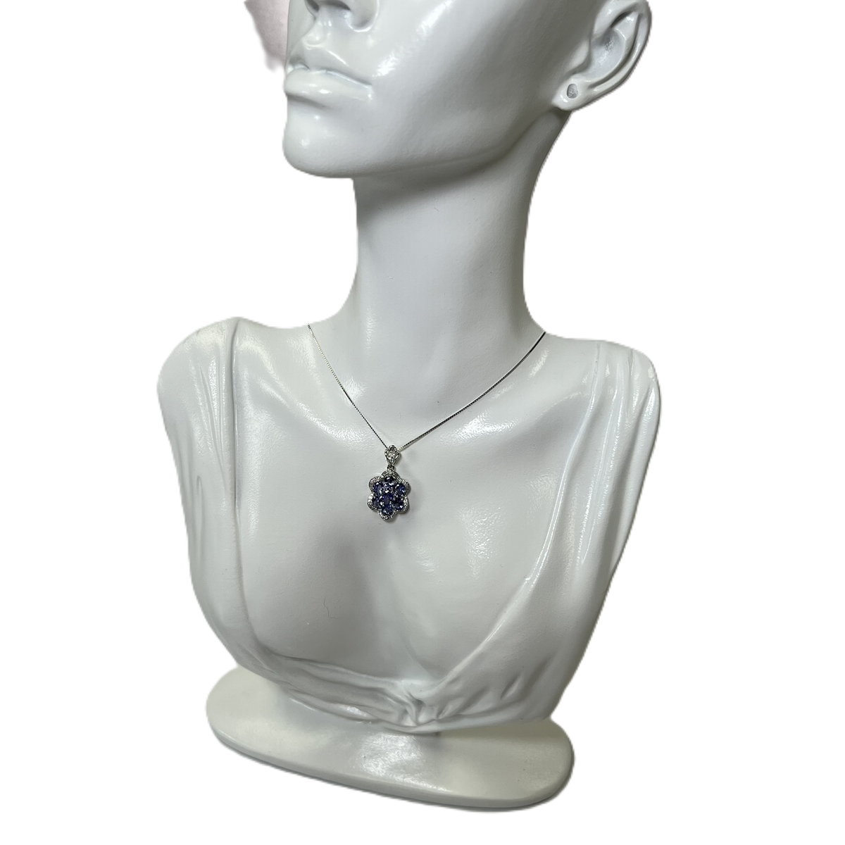 Chaîne en Argent 925 avec Pendentif avec Fleur en Tanzanite et Zircones
