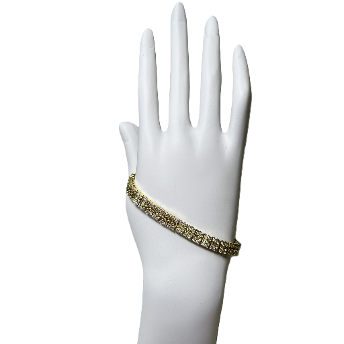 Bracelet en Or Plaqué à Deux Rang de Zircons Clairs et Un Rang Jaune