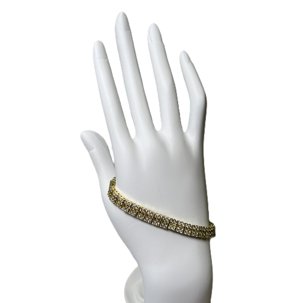 Bracelet en Or Plaqué à Deux Rang de Zircons Clairs et Un Rang Jaune