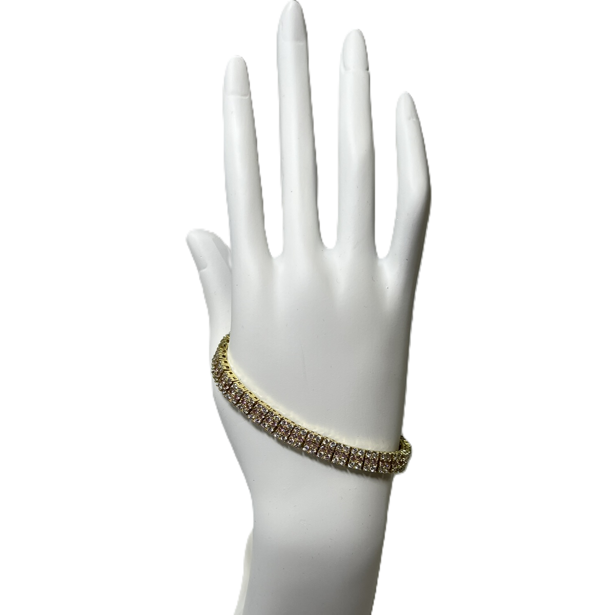 Bracelet en Or Plaque à Trois Rangs de Zircon Clairs et Rose Pâle