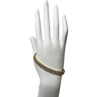 Bracelet en Or Plaque à Trois Rangs de Zircon Clairs et Rose Pâle