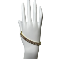 Bracelet en Or Plaque à Trois Rangs de Zircon Clairs et Rose Pâle