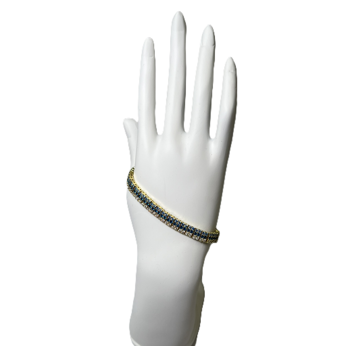 Bracelet en Or Plaqué à Un Rang de Zircons Clairs et Deux Rangs Bleus