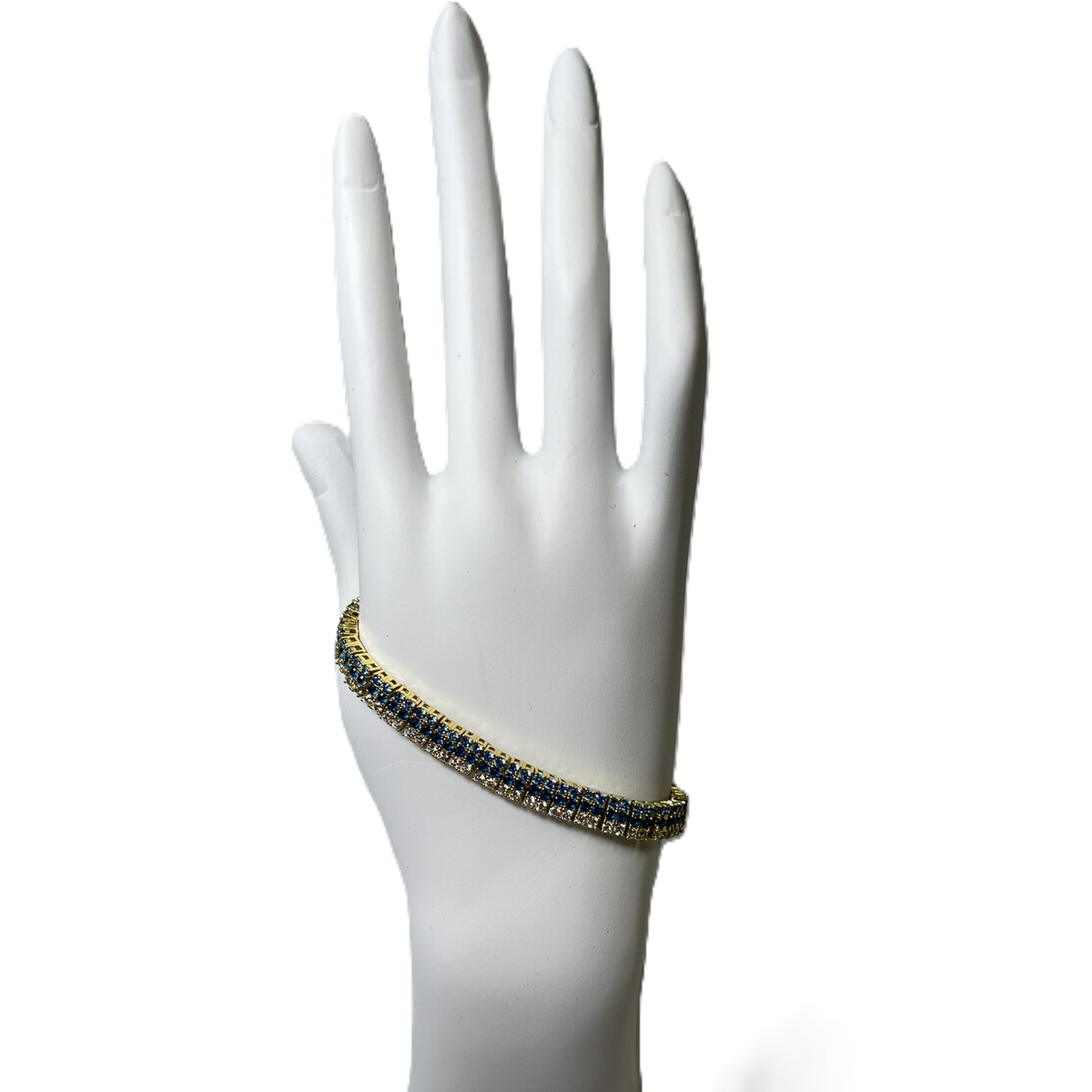 Bracelet en Or Plaqué à Un Rang de Zircons Clairs et Deux Rangs Bleus