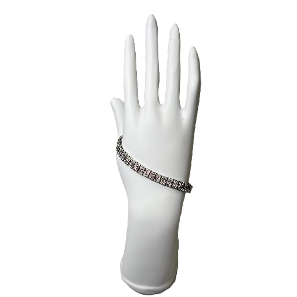 Bracelet en Argente Plaque à Deux Rangs de Zircon Clairs et Rose Pâle