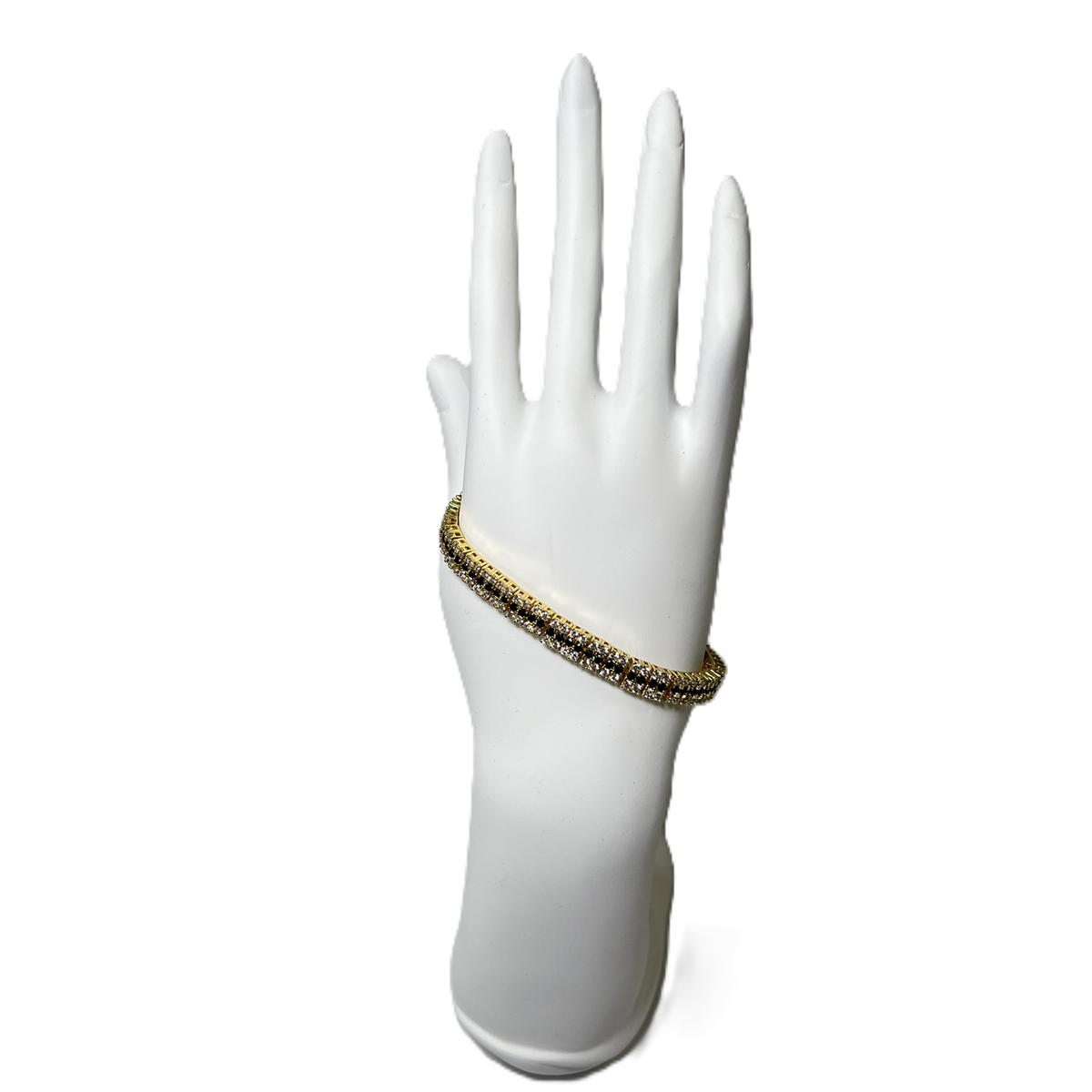 Bracelet en Or Plaqué à Deux Rang de Zircons Clairs et un Rang Noir