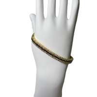 Bracelet en Or Plaqué à Deux Rang de Zircons Clairs et un Rang Noir