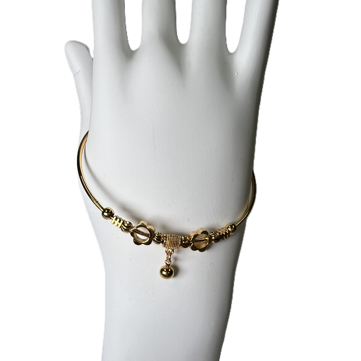 Braclet Bangle "Pyrite" with Flower and Ball hanging