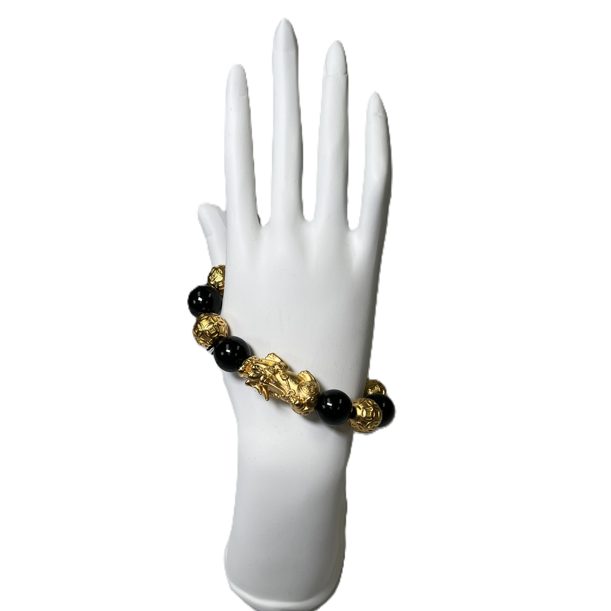 Bracelet Beads "Pyrite &amp; Black Obsidian" Large 14mm Beads Pixiu