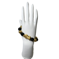 Bracelet Beads "Pyrite &amp; Black Obsidian" Large 14mm Beads Pixiu