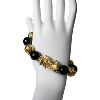 Bracelet Beads "Pyrite &amp; Black Obsidian" Large 14mm Beads Pixiu