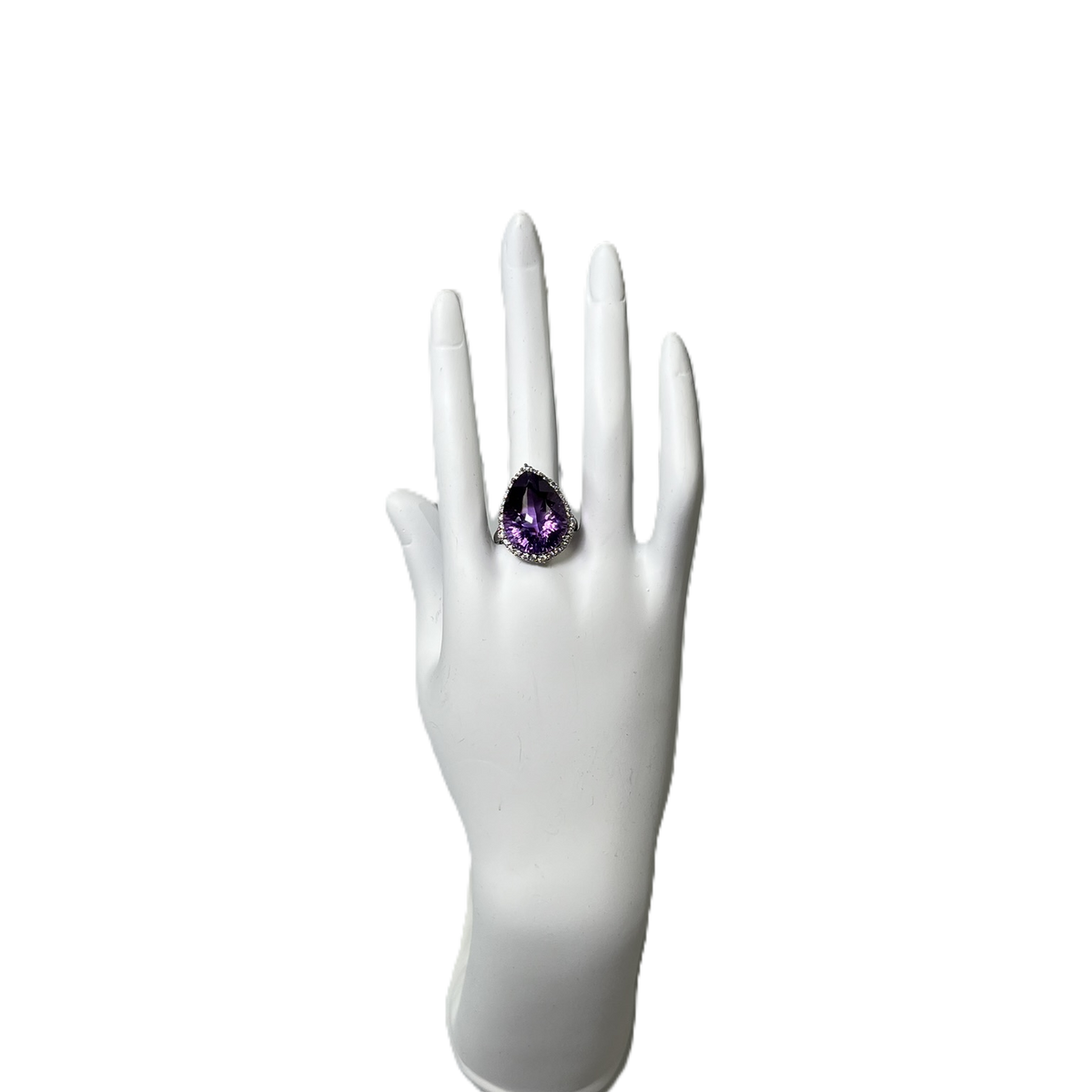 Ring Large Tear Drop "Amethyst" with Zirconia around adjustable