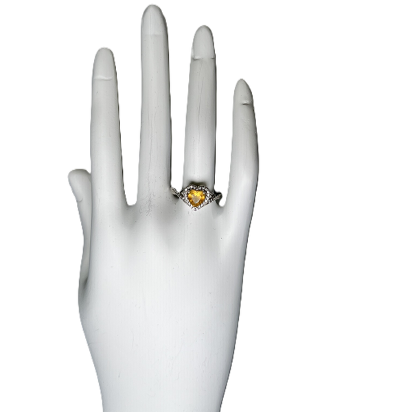 Ring Heart "Citrine" with Zirconia around Adjustable