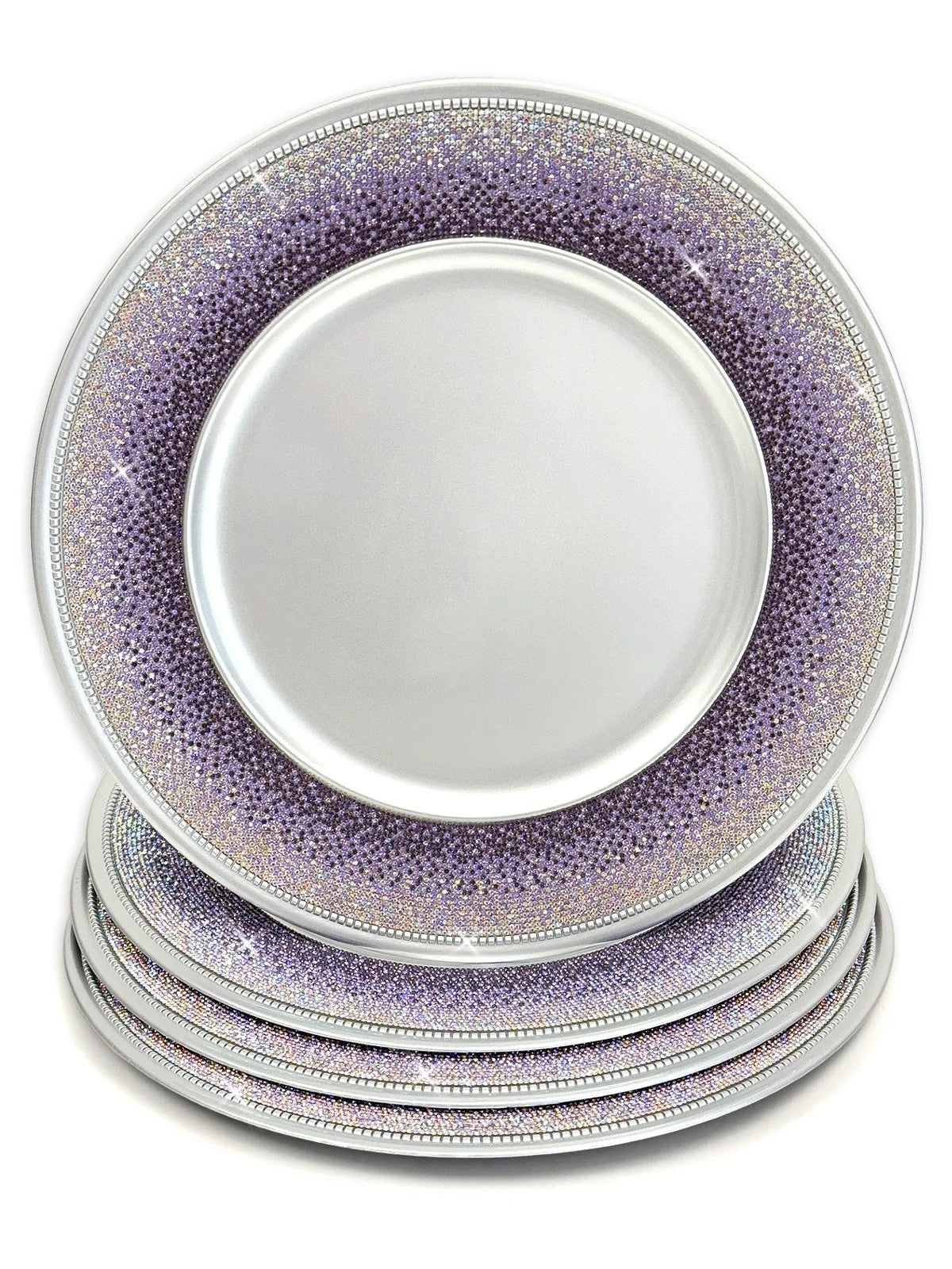 Ensemble de 4 assiettes de présentation décoratives ornées de bijoux Jacqueline Kent – Ombré violet et argent
