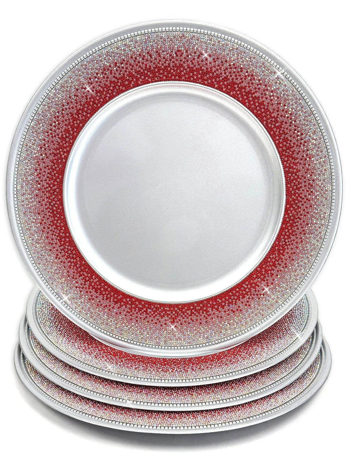 Ensemble d’assiettes de présentation décoratives ornées de bijoux Jacqueline Kent – Ombré rouge et argent