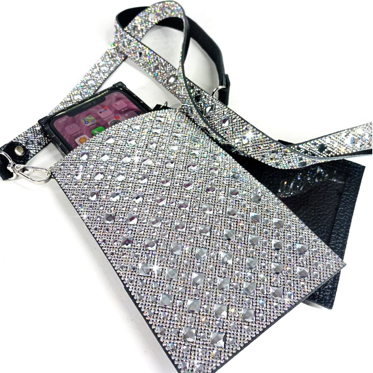 Pochette pour téléphone portable Royal Ice, argentée avec cristaux blancs effet diamant