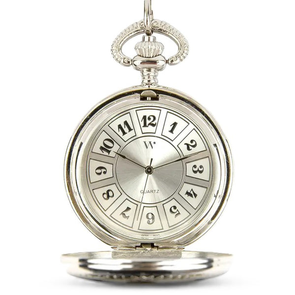 Montre de poche mécanique argentée avec photo et chaîne - vide