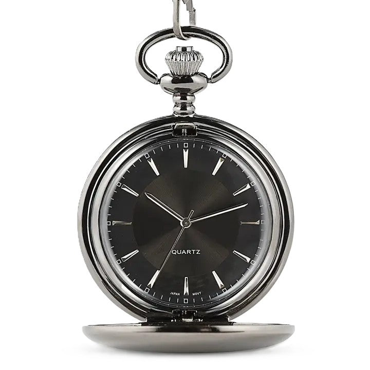Montre de poche en métal gris et chaîne - Modèle vierge