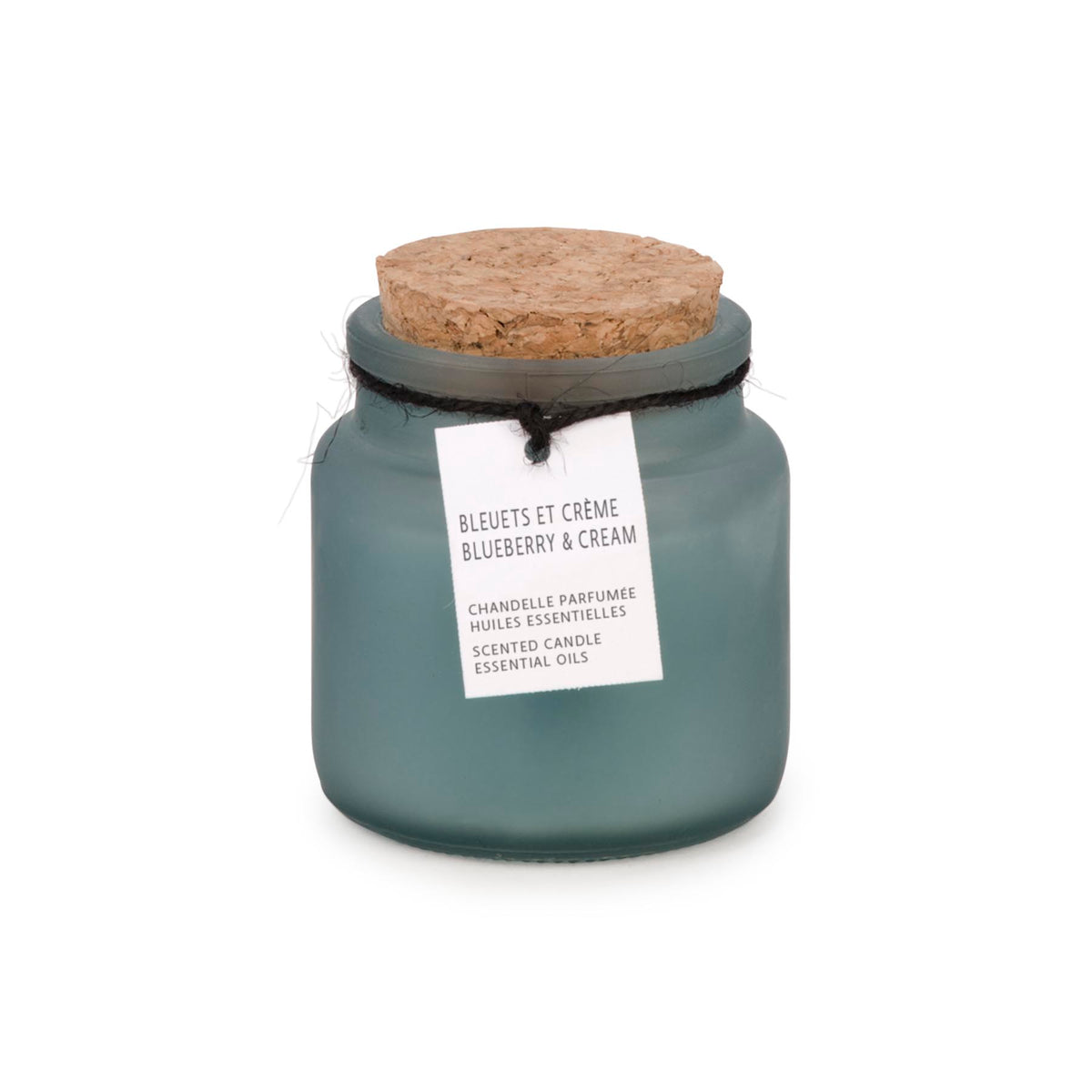 Chandelle Verre Bleu avec Couvercle en Liege - Crème & Bleuet