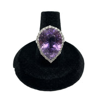 Ring Large Tear Drop "Amethyst" with Zirconia around adjustable