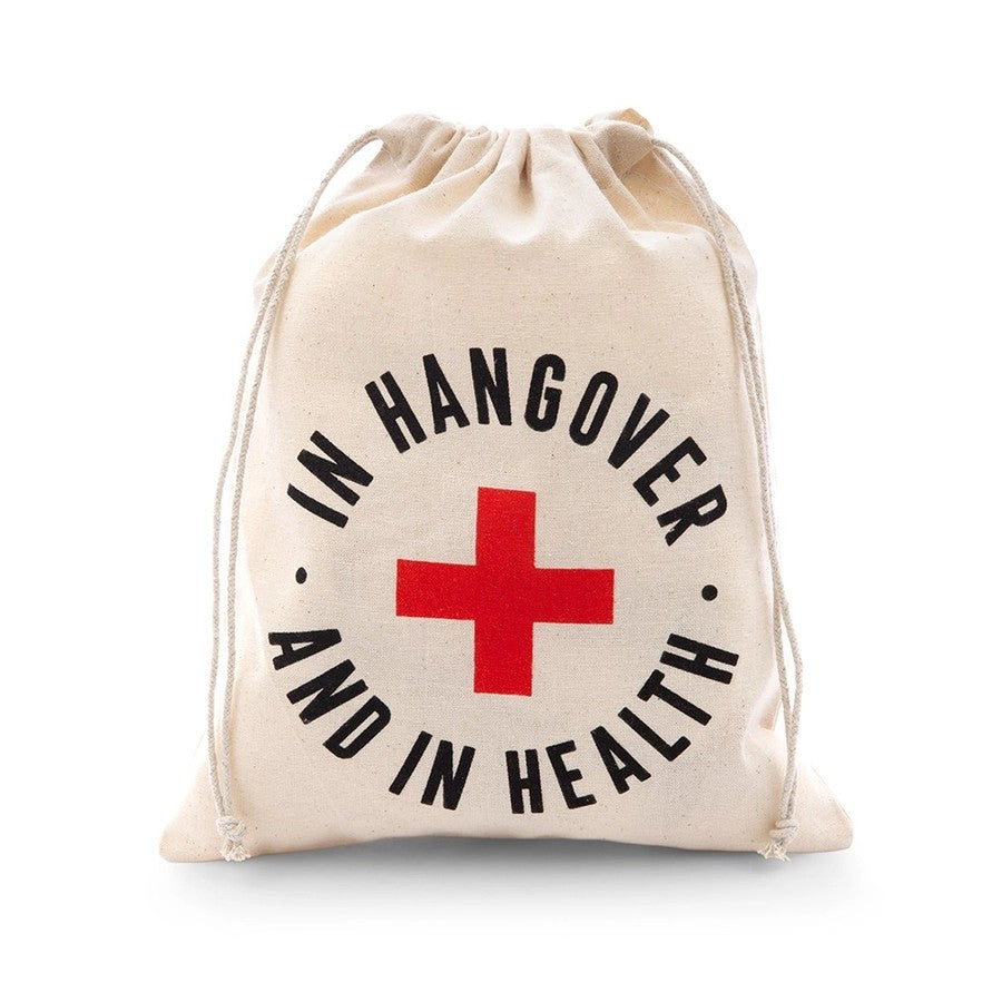 Sac cadeau blanc en coton avec cordon « In Hangover and In Health »