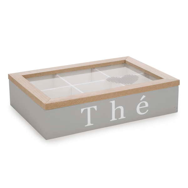 Boîte à thé 6 compartiments avec fenêtre en bois